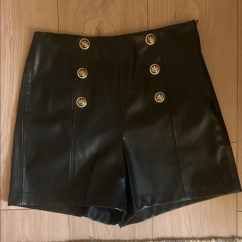 Zara Black High Waist Shorts with Gold Buttons